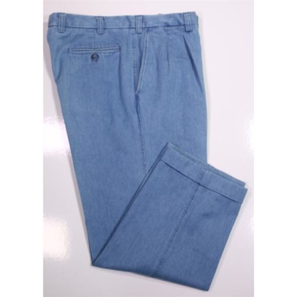 Bullock & Jones Light Denim Blue Chino Pleated Relaxed Fit Pants 38x27 - Picture 1 of 7